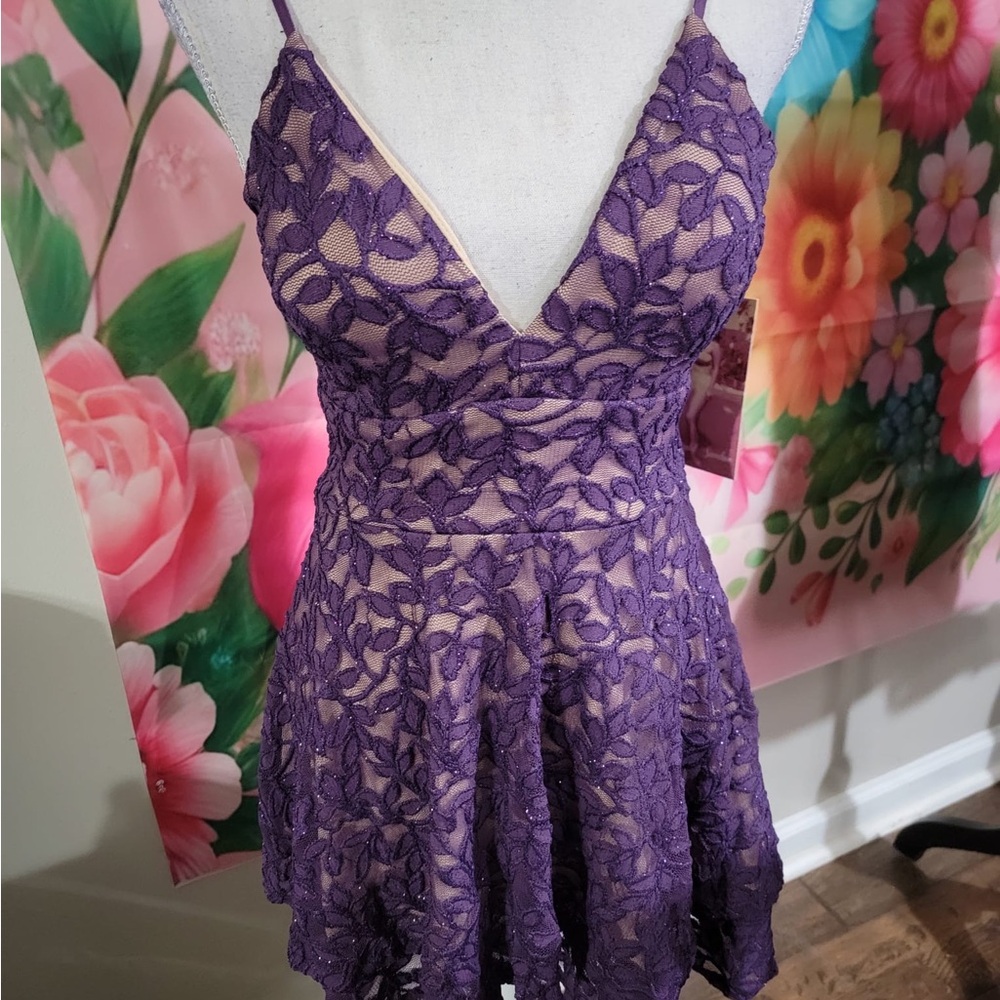 Purple Babydoll Mini Dress with V-neck